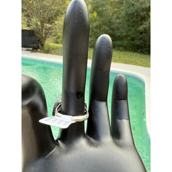 Navajo KL Sterling Silver Kingman Turquoise Cluster Statement Ring 7.5 signed - Picture 5 of 16